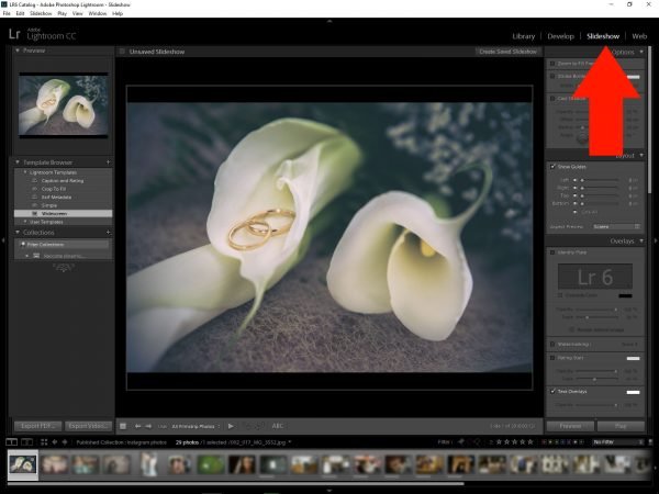 Pannello Presentazione Slideshow in Lightroom